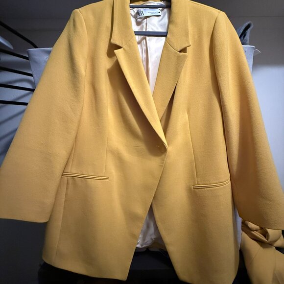 ZARA WOMEN DOUBLE BREASTED LONG BLAZER JACKET YELLOW - Size XXL - Picture 11 of 12
